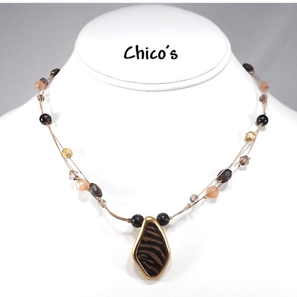 Chico's Animal Print Pendant Beaded‎ Wire Necklace - Picture 1 of 6